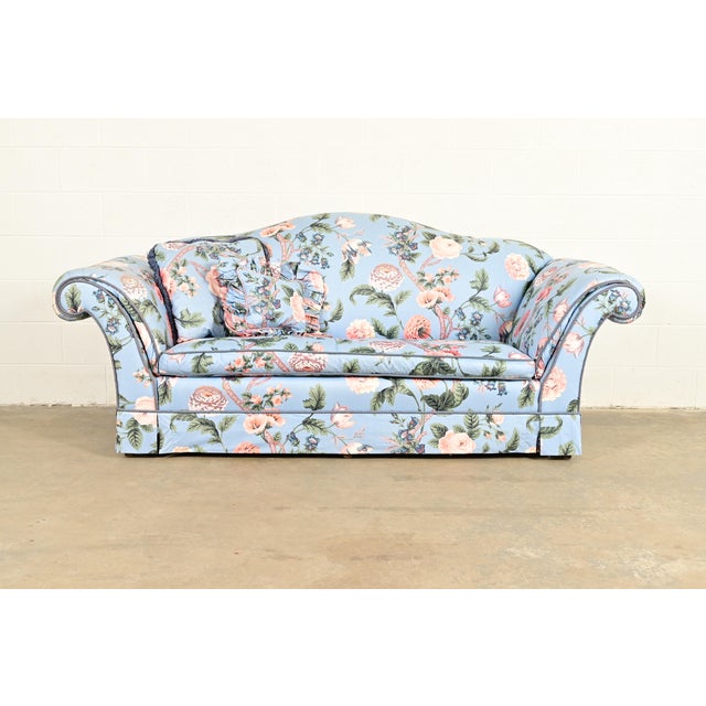 Baker Furniture Company Baker Furniture English Traditional Floral Upholstered Roll Arm Camelback Sofa For Sale - Image 4 of 15