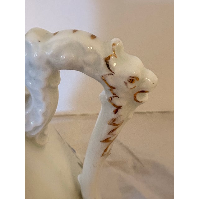 Early 20th Century Vintage Silesia Porcelain Creamer With Dragon Handle & Forget-Me-Not Florals, Circa 1900 For Sale - Image 5 of 12