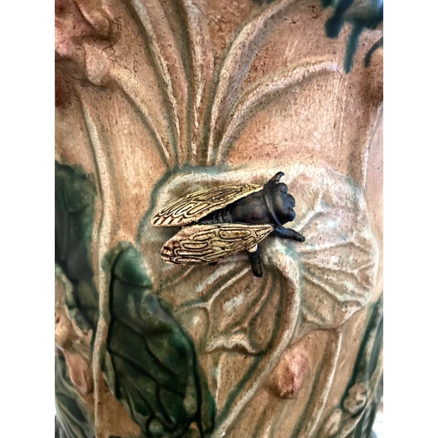 1990s Vintage Large Majolica Lily Pad Table Lamp For Sale - Image 5 of 11