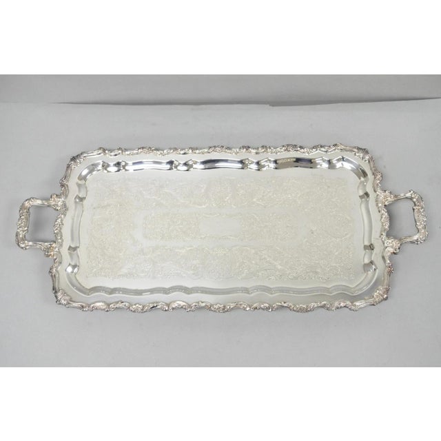 Vintage Sheridan Victorian Silver Plated Narrow Footed Serving Platter Bar Tray For Sale - Image 12 of 13