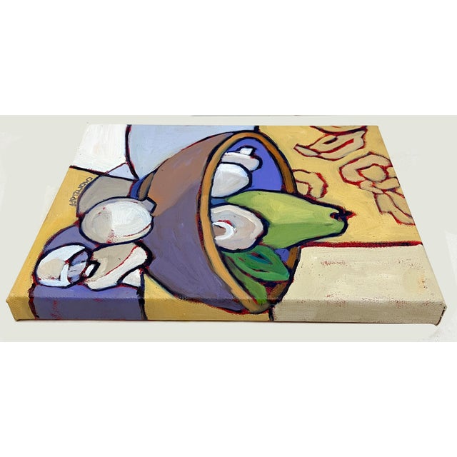 Textile The Humble Mushroom and Quiet Pear – Oil on Canvas, 10 X 8 In, Warm Organic Still Life For Sale - Image 7 of 8