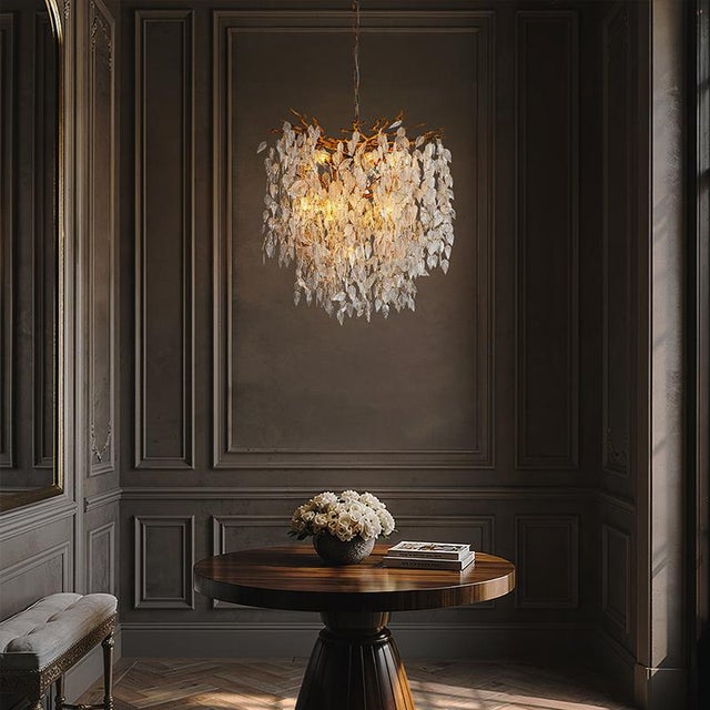 Aloadecor 11-Light 22'' Modern Branch Chandelier With Glass Leaves in Painted Brass for Dining Room and Entryway For Sale - Image 10 of 12