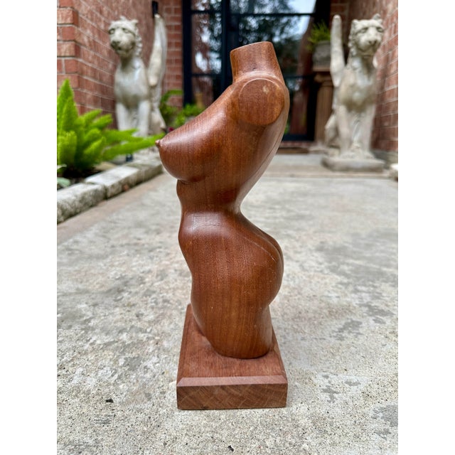 Wood Vintage Hand Carved Wooden Torso Sculpture of a Female Unsigned For Sale - Image 7 of 7