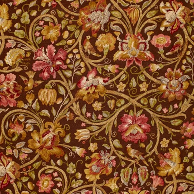 Sample- Schumacher Fleurs De Touraine Fabric in Mahogany For Sale