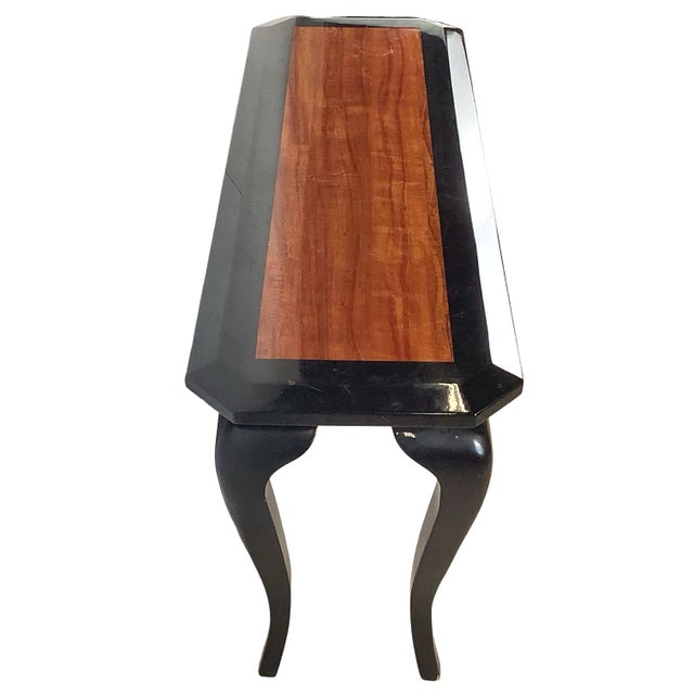Vintage Postmodern Black Lacquer Console Table | Sculptural Leg Sofa Table For Sale - Image 14 of 18