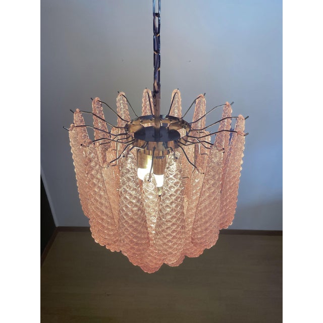 Pink Vintage Italian Murano Chandelier with 41 Pink Glass Petals Drop, 1990s For Sale - Image 8 of 18