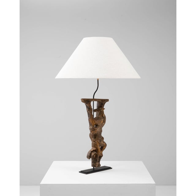 Traditional 1900s Italian Wood Carved Table Lamp On Metal Base For Sale - Image 3 of 18