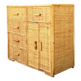 Vintage Woven Rattan and Wood Sideboard For Sale