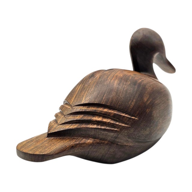 Minimalist Hand-Carved Solid Wood Duck Sculpture, Decoy Form, 14.25" For Sale - Image 11 of 14
