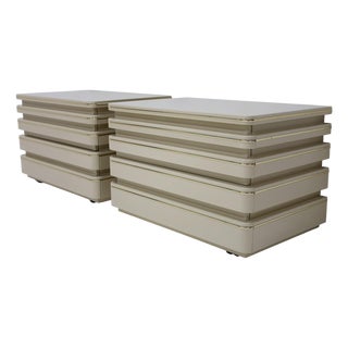 Pair of Roger Rougier Nightstands in Lacquer With Gold Trim For Sale