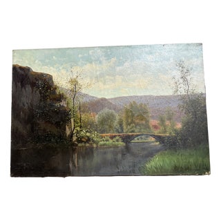 Léon Dallemagne, Landscape, Bridge Forest, 1884, Oil on Canvas For Sale