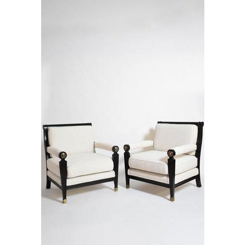 Neoclassical Ebonised Wood and Caning Armchairs, 1960s, Set of 2 For Sale - Image 6 of 6