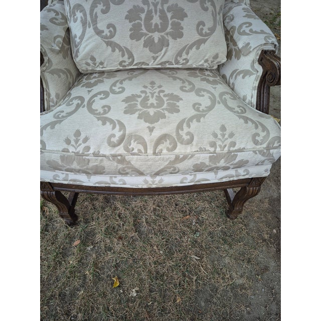 Mid 20th Century Mid 20th Century Traditional Queen Anne-Style High-Back Upholstered Wingback Armchair For Sale - Image 5 of 17