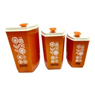 Vintage Set of Three Midcentury Kitchen Canisters For Sale
