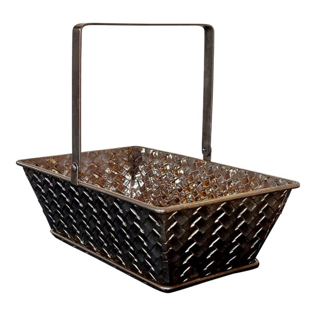 1970s Silver Latticework Basket For Sale