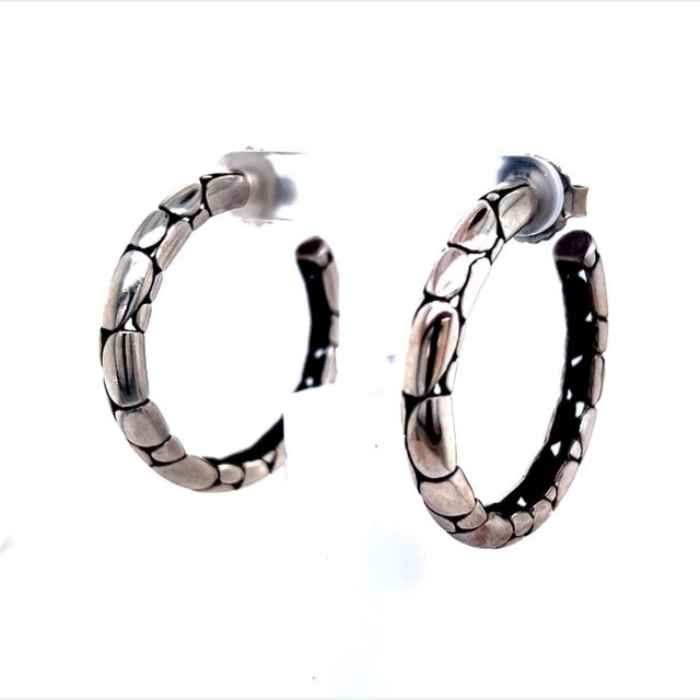 Metal 1990s Pair of John Hardy Estate Pebble Hoop Earrings Sterling Silver For Sale - Image 7 of 7