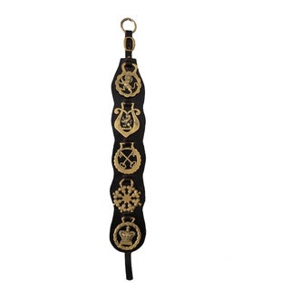 English Equestrian Five Horse Brass Leather Bridle Strap For Sale