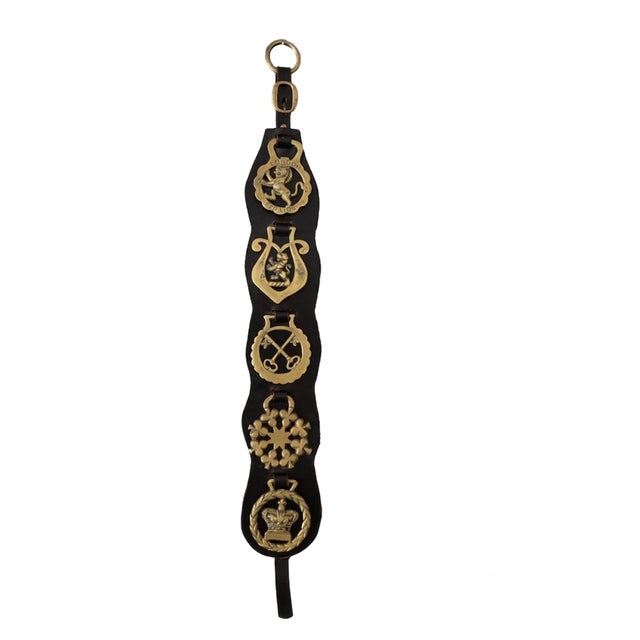English Equestrian Five Horse Brass Leather Bridle Strap For Sale
