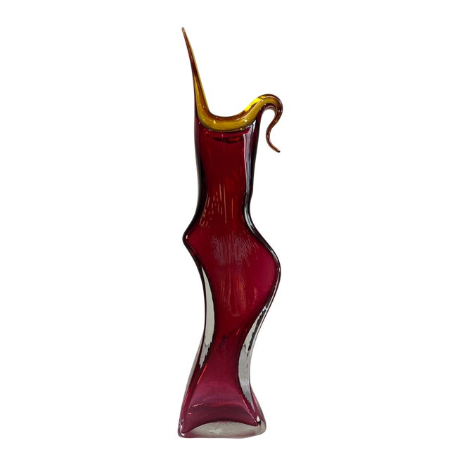 20 In. Tall Signed Young & Constantin Ruby Art Glass Hourglass Pulled Lip Vase For Sale - Image 11 of 18