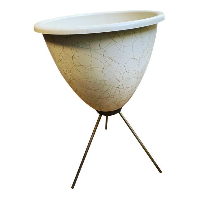 1970s Mid Century Bullet Planter Swirl Splatter and Stand For Sale