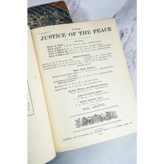 1910s Pair of 2, Early 20th Century Large Leather Spine Volumes the Justice of the Peace Books Legal English Law History For Sale - Image 5 of 10