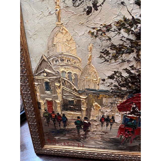 Vintage Mid-Century Parisian Street Scene Impasto Oil Painting - Sacré-Cœur, Montmartre For Sale In Dallas - Image 6 of 11