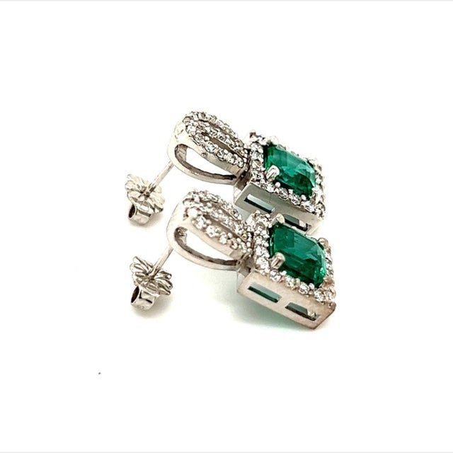 Traditional Natural Emerald Diamond Stud Earrings 14k Gold 2.84 TCW Certified For Sale - Image 3 of 12