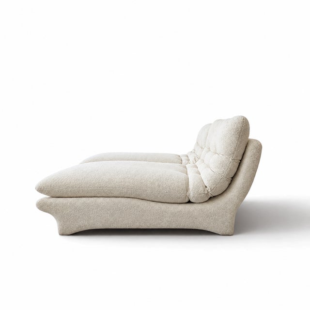 Modern Vintage Sculptural Chaise Lounge Pair With New Ivory Boucle Upholstery For Sale - Image 3 of 6