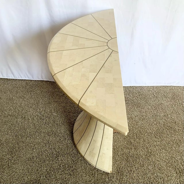 Metal Postmodern Maitland Smith Style Demilune Console With Brass Inlay For Sale - Image 7 of 9