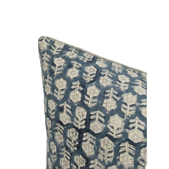 Not Yet Made - Made To Order Tulsi Buti Block Printed Pure Linen Throw Pillow Cover 26x26 Inch For Sale - Image 5 of 5