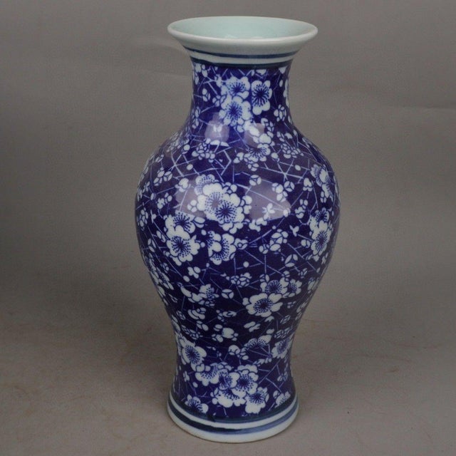 Pair of Vintage Chinese Blue & White "Ice and Plum" Fish Tail Vases For Sale - Image 9 of 9