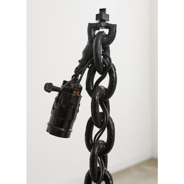 Metal French Industrial Brutalist Iron Chain Link Floor Lamp For Sale - Image 7 of 12