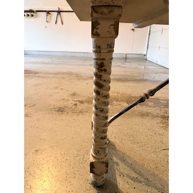 Mid 20th Century European Console Table With Turned Spindle Legs and Wrought Iron Stretcher For Sale - Image 4 of 7