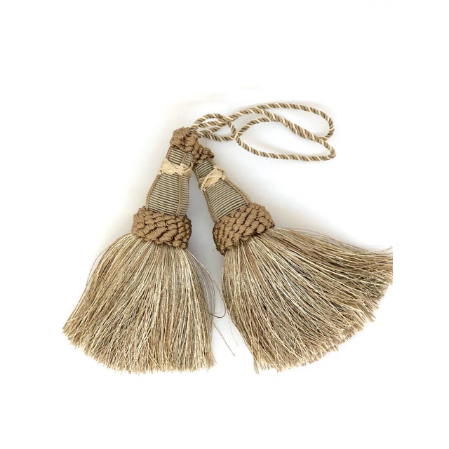 Khaki Sage Green Key Tassels With Looped Ruche - a Pair For Sale - Image 8 of 12