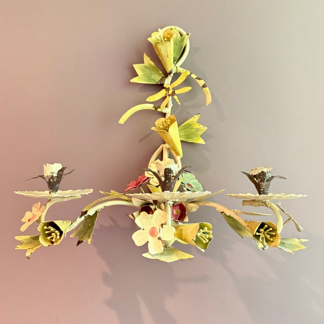 Italian Italian Floral Tôle Peinte Candle Sconces, a Pair For Sale - Image 3 of 18