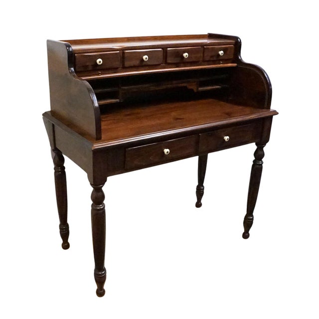 Ethan Allen Antiqued Pine Old Tavern Rustic Americana 40" Roll Top Desk 12-9513 For Sale In Kansas City - Image 6 of 16