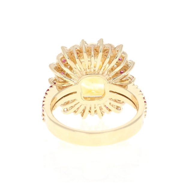 5.31 Carat Citrine Sapphire Diamond Yellow Gold Engagement Ring Size 7 For Sale - Image 4 of 6