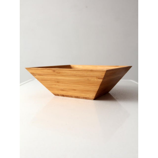 Vintage Bamboo Salad Serving Bowl With Hand Shaped Serving Utensils For Sale - Image 11 of 18