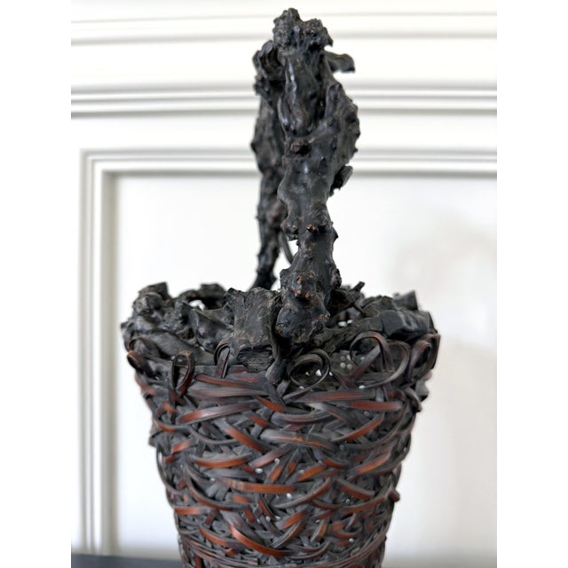 Antique Japanese Smoke Bamboo Basket with Wisteria Root Handle Meiji Period For Sale - Image 11 of 16