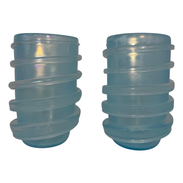 Italian Sculptural Aquamarine Blue Murano Glass Vases by Cenedese, 2000s, Set of 2 For Sale