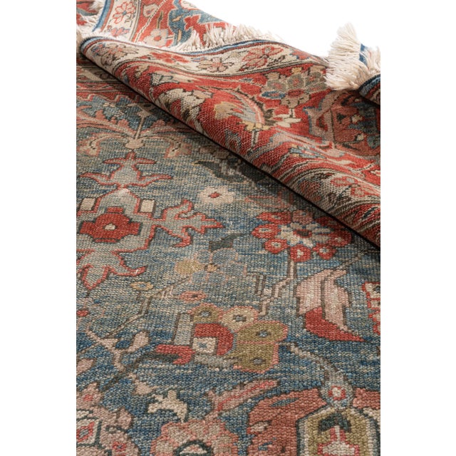 Vintage Circa 1960 Blue Lightly Distressed Sultanabad Hand Woven Rug 9ft 1in X 11ft 6in For Sale - Image 13 of 18