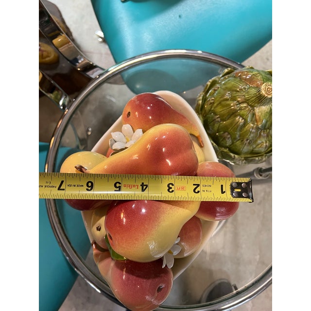 White Vintage Ceramic Fruit Bowl With Peaches For Sale - Image 8 of 8