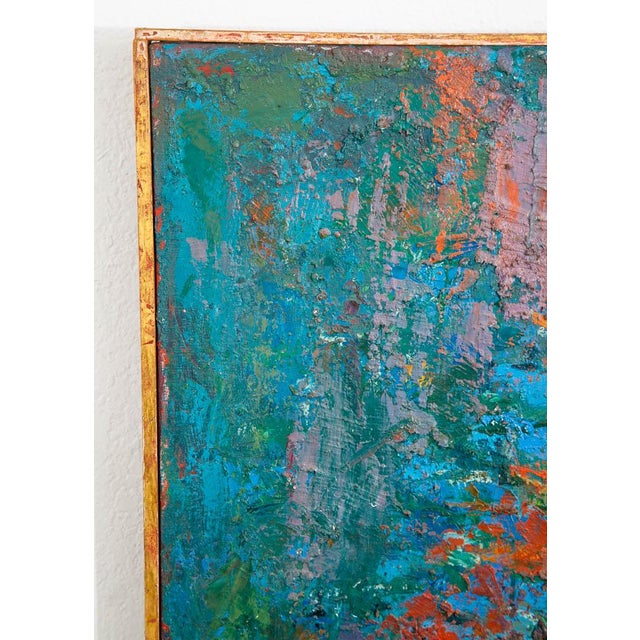 Turquoise Mid Century Oil Painting George Constant Art Abstract Expressionism Large 40x30" For Sale - Image 8 of 12