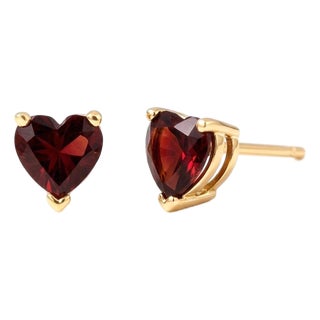 Heart Cut Garnet 925 Silver Studs, January Birthstone Studs for Women - A Pair For Sale