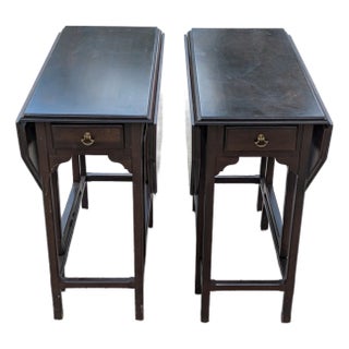 Vintage Ethan Allen Gate Leg Tables With Brass Tear Drop Pull - A Pair For Sale