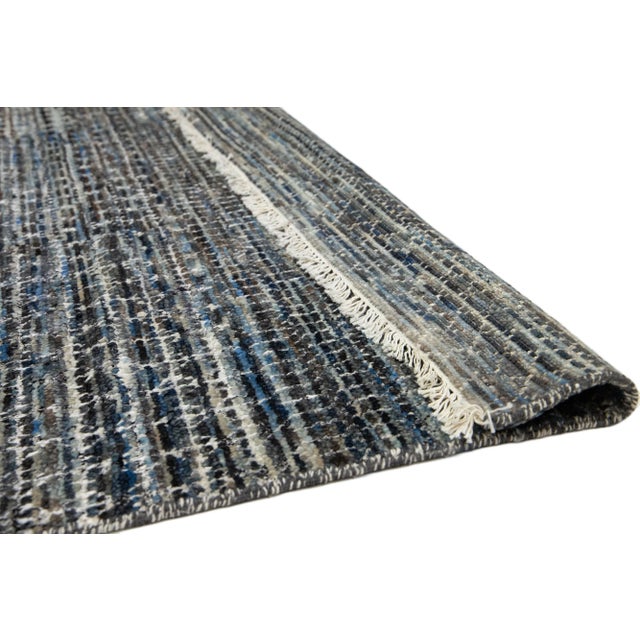 Modern Allover Geometric Modern Handmade Wool Rug in Gray & Blue Colors For Sale - Image 3 of 10