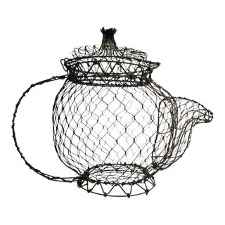 Vintage Folk Art Teapot Egg Basket For Sale