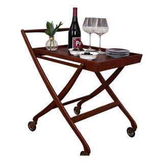 Vintage Mid-Century Teak Folding Tea Bar Cart – Danish Scandinavian Modern For Sale