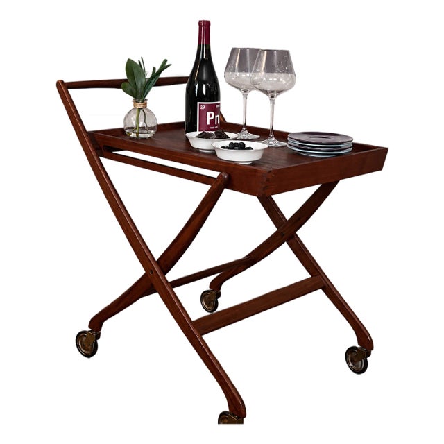 Vintage Mid-Century Teak Folding Tea Bar Cart – Danish Scandinavian Modern For Sale