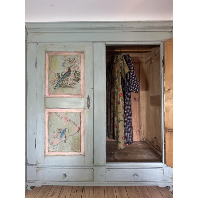 Large Vintage Painted Pine Double Wardrobe with Inlaid Chinoiserie, 1890s For Sale - Image 4 of 14